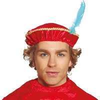 Gorro de paje rojo con pluma