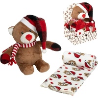 Peluche de oso navideño con manta de 90 x 75 cm