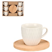Taza de 90 ml de rombos con plato de bambú - 6 servicios