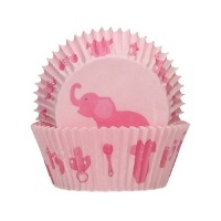 Cápsulas para cupcakes Baby rosas con elefante - FunCakes - 48 unidades