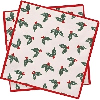 Servilletas de 16,5 x 16,5 cm de acebo rojo - 20 unidades