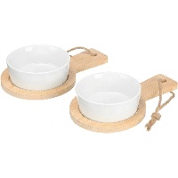 Set de 2 bandejas de bambú con cuenco redondo de porcelana - 2 unidades