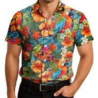Camisa hawaiana flores y loro para adulto