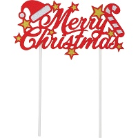 Topper para tarta de Merry Christmas rojo de 16 x 24 cm