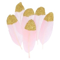 Plumas decorativas con purpurina - 6 unidades