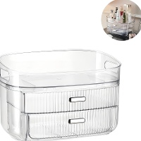 Organizador de maquillaje transparente con 2 cajones de 28 x 18,5 x 18,5 cm