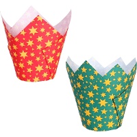 Cápsulas tulipán de papel para muffins de estrellas doradas navideñas - PME - 24 unidades