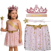 Conjunto de princesa infantil con corona, banda, falda y varita