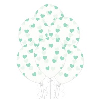 Globos de látex transparentes con corazones de 30 cm - PartyDeco - 6 unidades