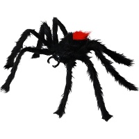 Araña de 78 cm negra y roja peluda
