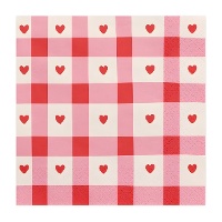 Servilletas de corazones rojos de 16,5 x 16,5 cm - 20 unidades