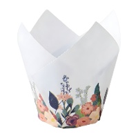 Cápsulas tulipán de papel para muffins azul de flores - PME - 24 unidades