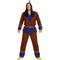 Disfraz de indio marrón y azul para hombre