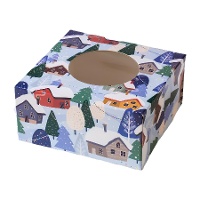 Caja para dulces o cupcakes de paisaje navideño de 17,5 x 17,5 x 8,5 cm