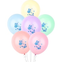 Globos de látex pastel con mariposas de 30 cm - 6 unidades