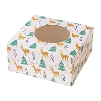 Caja para dulces o cupcakes de renos y árboles de 17,5 x 17,5 x 8,5 cm