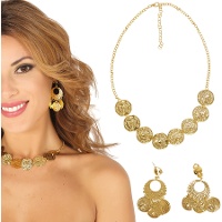 Collar y pendientes dorados zíngaros