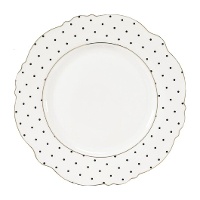 Plato de 27,5 cm blanco con topos negros y borde dorado