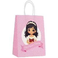 Bolsa de comunión lunares rosa de 21 x 15 x 8 cm