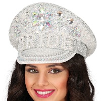 Gorra de policia de bride plateada con pedreria