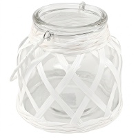 Portavelas de cristal y rafia con asa de 12,6 x 12 cm - Dcasa - 1 unidad