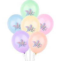 Globos de látex de mariposas pastel de 30 cm - 6 unidades