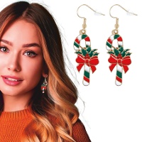 Pendientes de baston de caramelo rojo y verde - 1 par