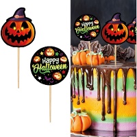 Picks para cupcakes de Happy Halloween de 6 cm - 12 unidades