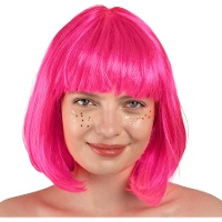 Peluca corta rosa estilo neón