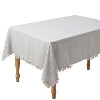 Mantel de 1,45 x 1,40 m de tela gris con flecos