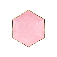 Platos de hexágono con borde dorado de 23 cm - 6 unidades