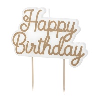 Vela de Happy Birthday en dorado frío de 10 x 7,2 cm