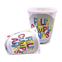 Vasos Feliz Cumpleaños lunares de colores de 9 x 8 cm - 8 unidades