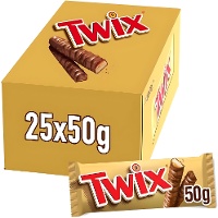 Twix de chocolate con leche y caramelo de 50 gr - 25 unidades