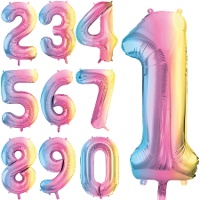 Globo de número arcoíris pastel de 86 cm - PartyDeco - 1 unidad