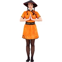 Disfraz de chino rojo y amarillo para mujer
