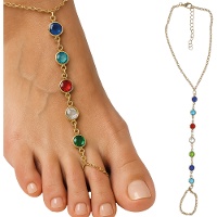 Tobillera con anillo y piedras de color