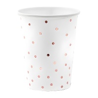 Vasos de 260 ml blancos con puntos rosa dorado - 6 unidades