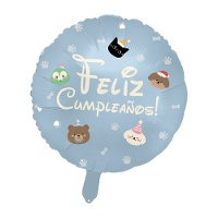 Globo de feliz cumpleaños de animales y huellas de 45 cm