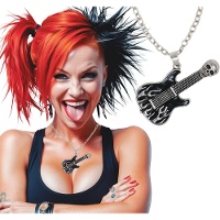 Collar de guitarra eléctrica negro y plateado