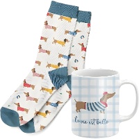 Set de regalo de taza y calcetines de perros Teckel
