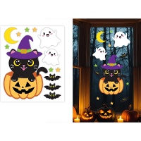 Decoración adhesiva para ventana en gel de calabaza y gato
