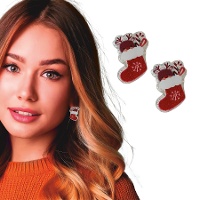 Pendientes de calcetines navideños rojos - 1 par