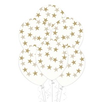 Globos de látex transparente con estrellas de 30 cm - PartyDeco - 6 unidades