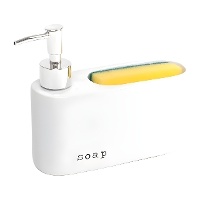 Dispensador de jabón con estropajo blanco y alargado