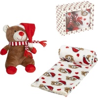 Peluche de oso navideño con manta de 90 x 75 cm