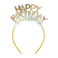 Diadema de Happy Birthday dorada con glitter