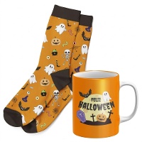 Set regalo de taza y calcetines Halloween cementerio