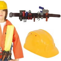 Cinturón con accesorios y casco de obrero infantil
